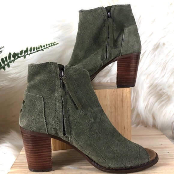 Toms Majorca Peep-Toe Grey Suede Bootie - Picture 1 of 6